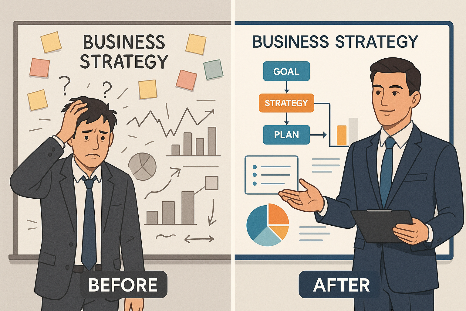 A chaotic business strategy session before using Smart PromptIQ